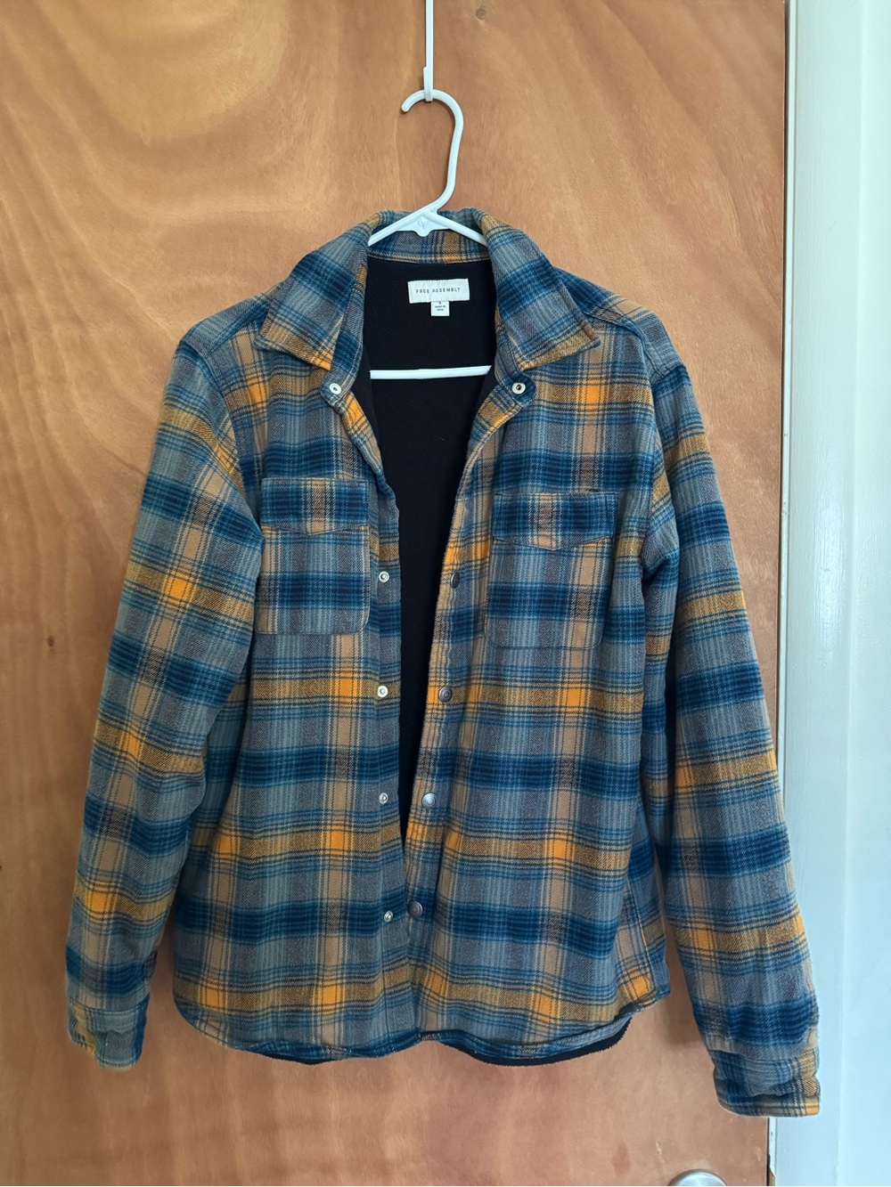 Free Assembly Men’s Small Fleece Lined Plaid Shacket Shirt Jacket Snap Front